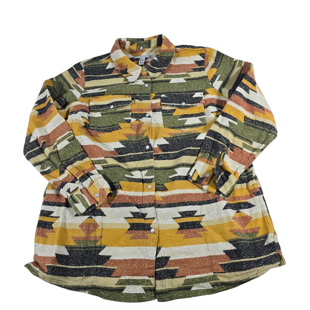 Canyon‎ Retreat Womens MP Southwestern Geometric Snap Front Cotton Shirt Green